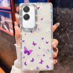 For Samsung Galaxy A07 5G Diamond Glitter Butterfly Pattern Shockproof Phone Case(Purple Butterfly B6)