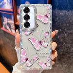 For Samsung Galaxy A17 5G Diamond Glitter Butterfly Pattern Shockproof Phone Case(Pink Butterfly B1)