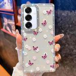 For Samsung Galaxy A16 5G Diamond Glitter Butterfly Pattern Shockproof Phone Case(Purple Butterfly B2)