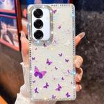 For Samsung Galaxy A16 5G Diamond Glitter Butterfly Pattern Shockproof Phone Case(Purple Butterfly B6)