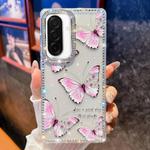 For Samsung Galaxy A26 5G Diamond Glitter Butterfly Pattern Shockproof Phone Case(Pink Butterfly B1)