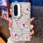 For Samsung Galaxy A36 Diamond Glitter Butterfly Pattern Shockproof Phone Case(Pink Butterfly B1)