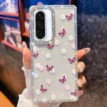 For Samsung Galaxy A36 Diamond Glitter Butterfly Pattern Shockproof Phone Case(Purple Butterfly B2)