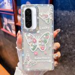 For Samsung Galaxy A36 Diamond Glitter Butterfly Pattern Shockproof Phone Case(Flower Butterfly B3)