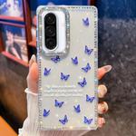 For Samsung Galaxy A36 Diamond Glitter Butterfly Pattern Shockproof Phone Case(Blue Butterfly B4)