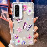 For Samsung Galaxy A36 Diamond Glitter Butterfly Pattern Shockproof Phone Case(Butterfly Love Flower B5)