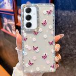For Samsung GalaxyA56 5G Diamond Glitter Butterfly Pattern Shockproof Phone Case(Purple Butterfly B2)