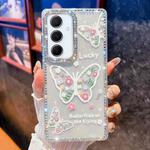 For Samsung Galaxy A15 5G Diamond Glitter Butterfly Pattern Shockproof Phone Case(Flower Butterfly B3)