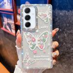 For Samsung Galaxy A35 5G Diamond Glitter Butterfly Pattern Shockproof Phone Case(Flower Butterfly B3)