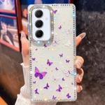 For Samsung Galaxy A55 5G Diamond Glitter Butterfly Pattern Shockproof Phone Case(Purple Butterfly B6)