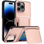 For iPhone 16 Pro Kalebol Flip Card Wallet Holder Shockproof Phone Case(Rose Gold)