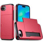 For iPhone 16e Kalebol 2 in 1 Shockproof Sliding Card Slot Phone Case(Red)