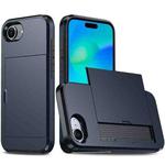 For iPhone 16e Kalebol 2 in 1 Shockproof Sliding Card Slot Phone Case(Navy Blue)