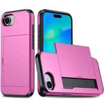 For iPhone 16e Kalebol 2 in 1 Shockproof Sliding Card Slot Phone Case(Pink)
