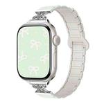 For Apple Watch 46mm / 49mm / 45mm / 44mm Bow Small Waist Magnetic Silicone Watch Band(Pale Mint with Starlight)