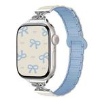 For Apple Watch 46mm / 49mm / 45mm / 44mm Bow Small Waist Magnetic Silicone Watch Band(Antique White with Misty Blue)