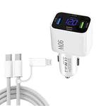 QC4.0 + PD3.0 LED Digital Display Car Charger with Type-C to Type-C / 8 Pin Data Cable(White)