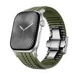 For Apple Watch 46mm / 49mm / 45mm / 44mm Knurled Texture Folding Buckle Silicone Watch Band(Titanium Green)