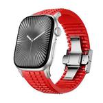 For Apple Watch 46mm / 49mm / 45mm / 44mm Knurled Texture Folding Buckle Silicone Watch Band(Titanium Red)
