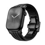 For Apple Watch 46mm / 49mm / 45mm / 44mm Knurled Texture Folding Buckle Silicone Watch Band(Black Black)