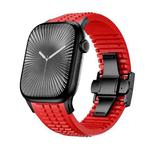 For Apple Watch 46mm / 49mm / 45mm / 44mm Knurled Texture Folding Buckle Silicone Watch Band(Black Red)