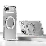 For iPhone 17 Air Kalebol Rotating Magnetic Holder MagSafe Phone Case(Transparent Silver)