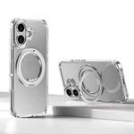 For iPhone 16 Kalebol Rotating Magnetic Holder MagSafe Phone Case(Transparent Silver)