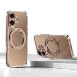 For iPhone 16 Kalebol Rotating Magnetic Holder MagSafe Phone Case(Transparent Gold)