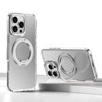 For iPhone 16 Pro Max Kalebol Rotating Magnetic Holder MagSafe Phone Case(Transparent Silver)