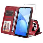 For Infinix Smart 10 Plus ENKAY Card Wallet Calf Texture Leather Phone Case with Screen Film(Red)