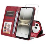 For Tecno Spark 40 4G ENKAY Card Wallet Calf Texture Leather Phone Case with Screen Film(Red)