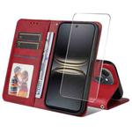 For Tecno Spark 40c ENKAY Card Wallet Calf Texture Leather Phone Case with Screen Film(Red)