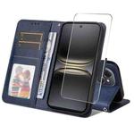 For Tecno Spark 40c ENKAY Card Wallet Calf Texture Leather Phone Case with Screen Film(Blue)