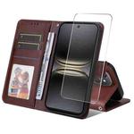 For Tecno Spark 40c ENKAY Card Wallet Calf Texture Leather Phone Case with Screen Film(Brown)