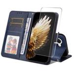 For Tecno Spark 40 Pro ENKAY Card Wallet Calf Texture Leather Phone Case with Screen Film(Blue)