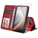 For Tecno Pova 7 ENKAY Card Wallet Calf Texture Leather Phone Case with Screen Film(Red)