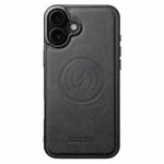 For iPhone 16 Suteni G5 Litchi Leather Magnetic MagSafe Phone Case(Black)