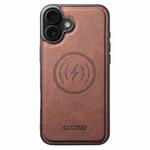 For iPhone 16 Suteni G5 Litchi Leather Magnetic MagSafe Phone Case(Brown)