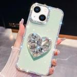 For iPhone 14 Diamond Glitter Gemstone Heart Holder Phone Case(Light Green)