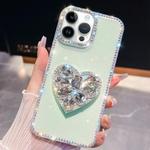 For iPhone 14 Pro Diamond Glitter Gemstone Heart Holder Phone Case(Light Green)