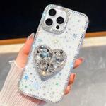 For iPhone 16 Pro Diamond Glitter Gemstone Heart Holder Phone Case(Transparent Stars)