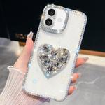 For iPhone 17 Diamond Glitter Gemstone Heart Holder Phone Case(Transparent)