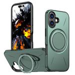 For iPhone 16 Kalebol Magnetic MagSafe Rotation Holder PC Phone Case(Grey Green)