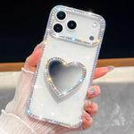 For iPhone 17 Pro Max Diamond Glitter Mirror Heart Holder Phone Case(White)