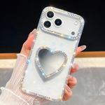 For iPhone 17 Pro Max Diamond Glitter Mirror Heart Holder Phone Case(Transparent)