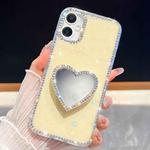 For iPhone 17 Diamond Glitter Mirror Heart Holder Phone Case(Light Yellow)