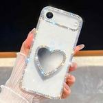 For iPhone 17 Air Diamond Glitter Mirror Heart Holder Phone Case(Transparent)