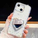 For iPhone 14 Diamond Glitter Mirror Heart Holder Phone Case(Transparent Stars)