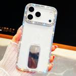For iPhone 17 Pro Max Rhinestone Glitter TPU 4-corners Anti-fall Phone Case with Holder(Transparent)