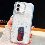 For iPhone 17 Rhinestone Glitter TPU 4-corners Anti-fall Phone Case with Holder(Transparent Stars)